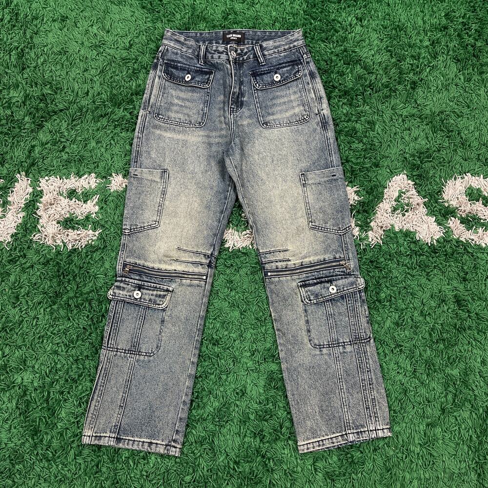 11KN Brand Y2K Denim Cargo Utility Jeans Pants Punk Size Large L B11
